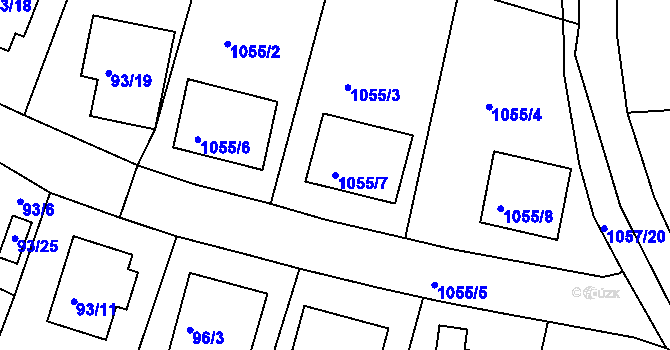 Parcela st. 1055/7 v KÚ Malešov, Katastrální mapa