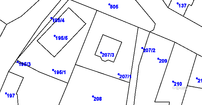 Parcela st. 207/3 v KÚ Malešov, Katastrální mapa