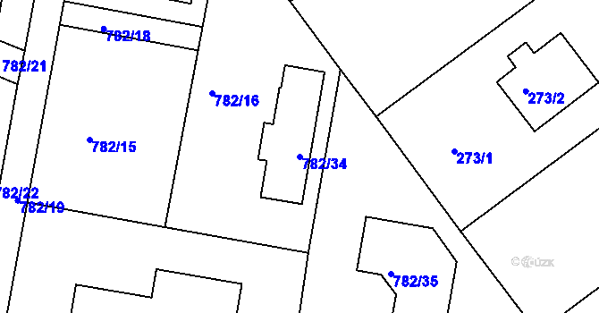 Parcela st. 782/34 v KÚ Malešov, Katastrální mapa