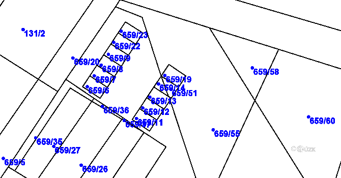 Parcela st. 659/51 v KÚ Malešov, Katastrální mapa