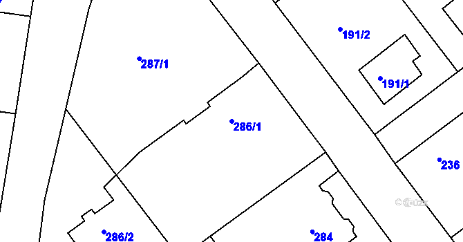 Parcela st. 286/1 v KÚ Malešov, Katastrální mapa