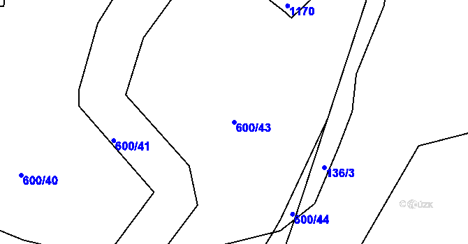 Parcela st. 600/43 v KÚ Malešov, Katastrální mapa