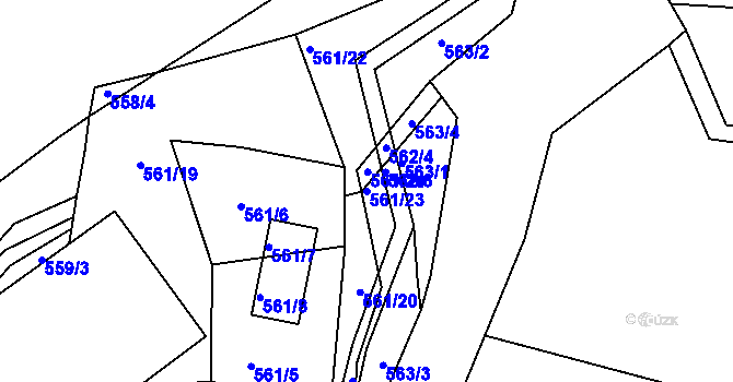 Parcela st. 561/23 v KÚ Malešov, Katastrální mapa