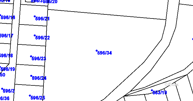 Parcela st. 596/34 v KÚ Malešov, Katastrální mapa