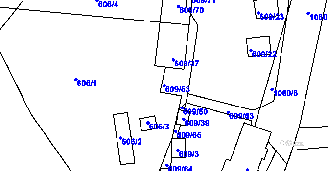 Parcela st. 609/53 v KÚ Malešov, Katastrální mapa