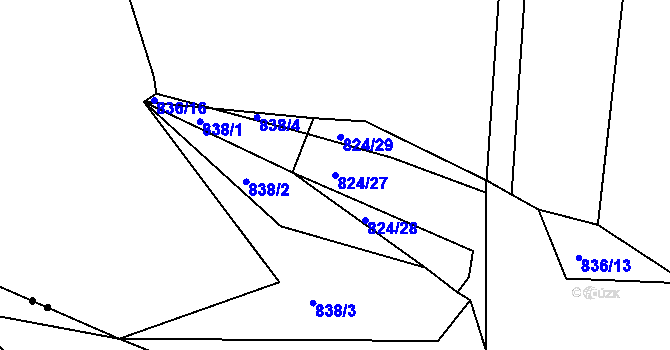 Parcela st. 824/27 v KÚ Malešov, Katastrální mapa