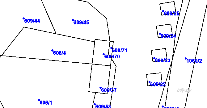 Parcela st. 609/70 v KÚ Malešov, Katastrální mapa