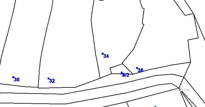 Parcela st. 34 v KÚ Malešovice, Katastrální mapa