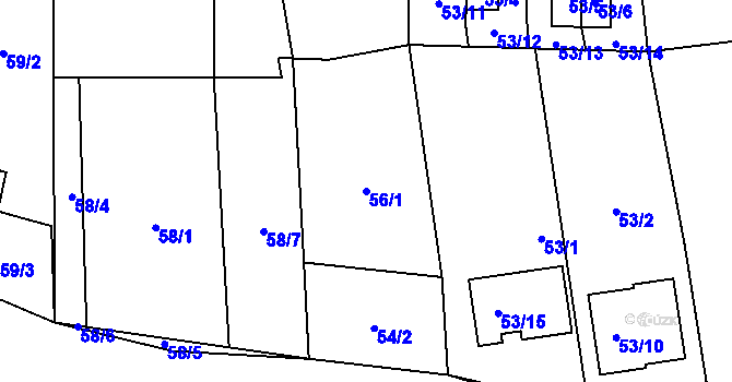 Parcela st. 56/1 v KÚ Malešovice, Katastrální mapa