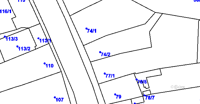 Parcela st. 74/2 v KÚ Malešovice, Katastrální mapa