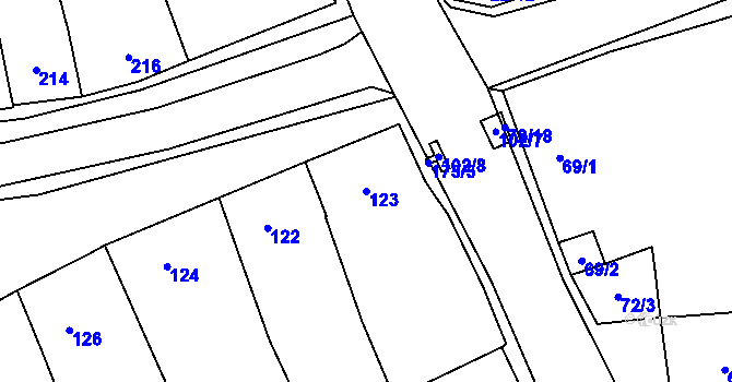 Parcela st. 123 v KÚ Malešovice, Katastrální mapa