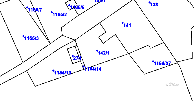 Parcela st. 142/1 v KÚ Malešovice, Katastrální mapa