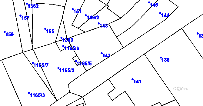 Parcela st. 143 v KÚ Malešovice, Katastrální mapa