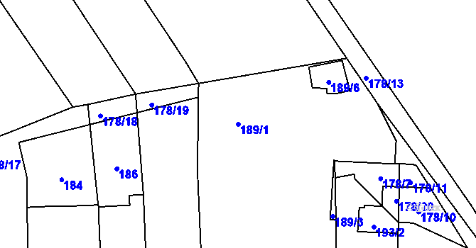 Parcela st. 189/1 v KÚ Malešovice, Katastrální mapa