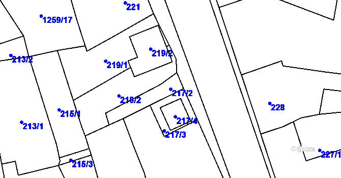 Parcela st. 217/2 v KÚ Malešovice, Katastrální mapa