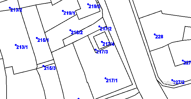 Parcela st. 217/3 v KÚ Malešovice, Katastrální mapa