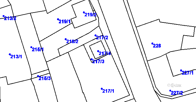 Parcela st. 217/4 v KÚ Malešovice, Katastrální mapa