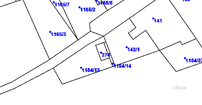 Parcela st. 274 v KÚ Malešovice, Katastrální mapa