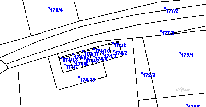 Parcela st. 174/3 v KÚ Malešovice, Katastrální mapa