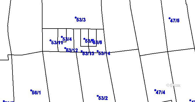 Parcela st. 53/14 v KÚ Malešovice, Katastrální mapa