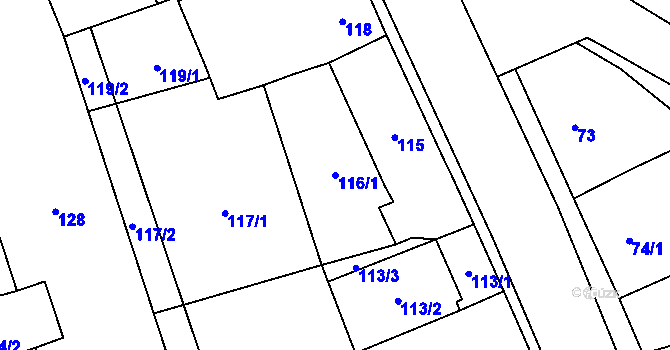 Parcela st. 116/1 v KÚ Malešovice, Katastrální mapa