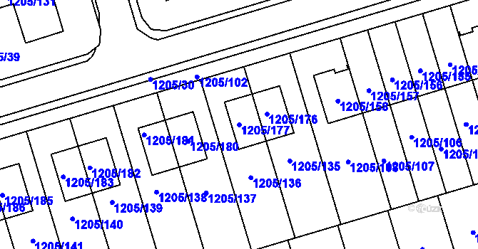 Parcela st. 1205/177 v KÚ Malešovice, Katastrální mapa