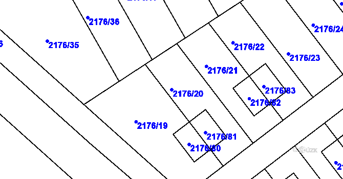 Parcela st. 2176/20 v KÚ Malešovice, Katastrální mapa