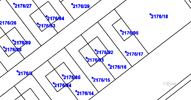 Parcela st. 2176/92 v KÚ Malešovice, Katastrální mapa