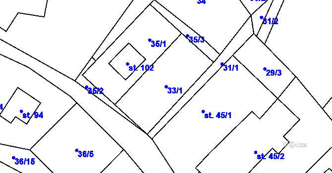 Parcela st. 33/1 v KÚ Javoří u Maletína, Katastrální mapa