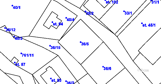 Parcela st. 36/5 v KÚ Javoří u Maletína, Katastrální mapa