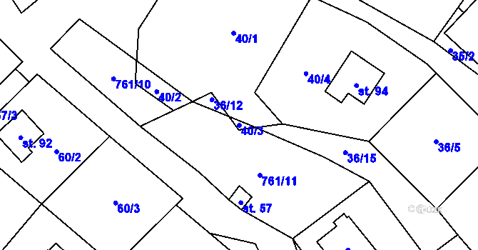 Parcela st. 40/3 v KÚ Javoří u Maletína, Katastrální mapa