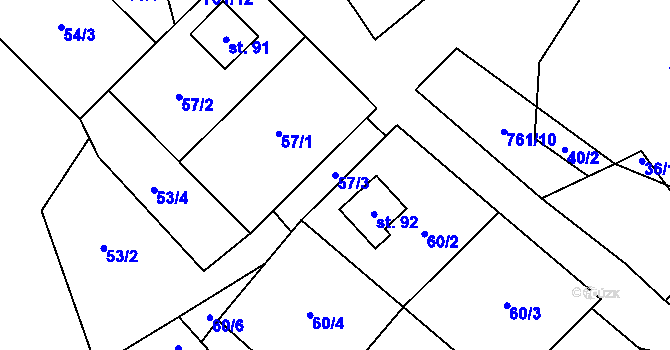 Parcela st. 57/3 v KÚ Javoří u Maletína, Katastrální mapa
