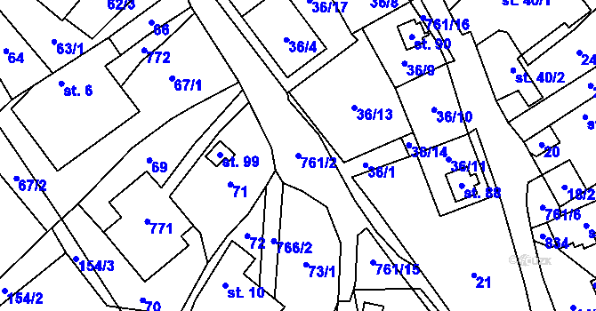 Parcela st. 761/2 v KÚ Javoří u Maletína, Katastrální mapa