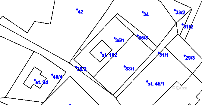 Parcela st. 102 v KÚ Javoří u Maletína, Katastrální mapa