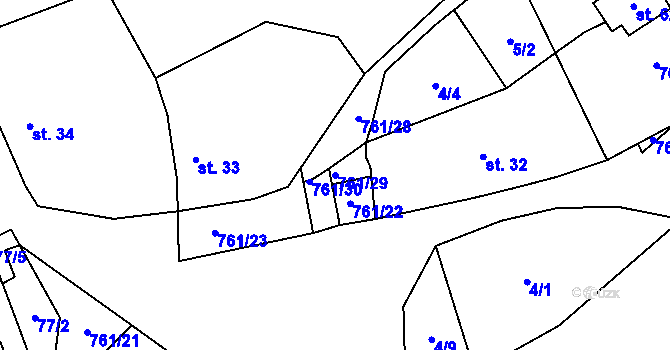 Parcela st. 761/29 v KÚ Javoří u Maletína, Katastrální mapa