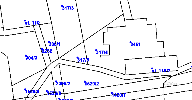 Parcela st. 317/4 v KÚ Starý Maletín, Katastrální mapa