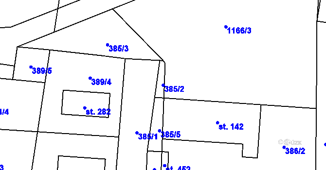 Parcela st. 385/2 v KÚ Starý Maletín, Katastrální mapa