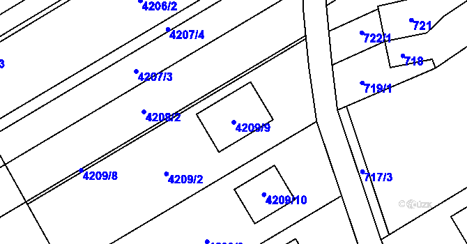 Parcela st. 4209/9 v KÚ Malhostovice, Katastrální mapa