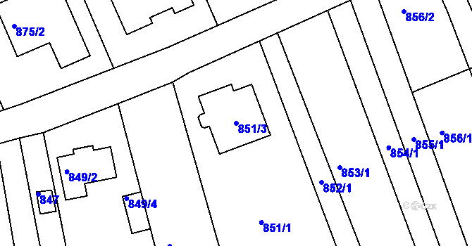Parcela st. 851/3 v KÚ Malhostovice, Katastrální mapa