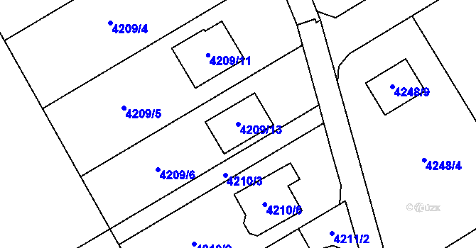 Parcela st. 4209/13 v KÚ Malhostovice, Katastrální mapa