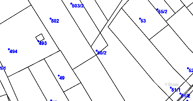 Parcela st. 50/2 v KÚ Malhostovice, Katastrální mapa