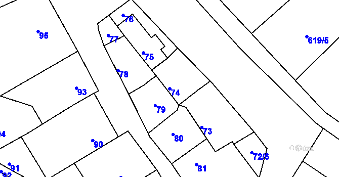 Parcela st. 74 v KÚ Malhostovice, Katastrální mapa