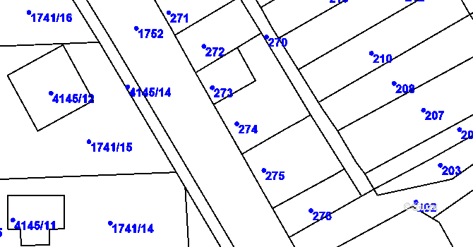 Parcela st. 274 v KÚ Malhostovice, Katastrální mapa