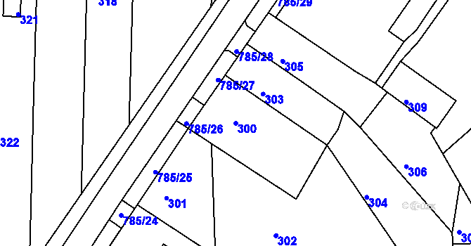 Parcela st. 300 v KÚ Malhostovice, Katastrální mapa