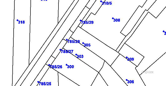 Parcela st. 305 v KÚ Malhostovice, Katastrální mapa