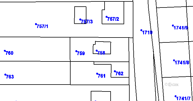 Parcela st. 758 v KÚ Malhostovice, Katastrální mapa