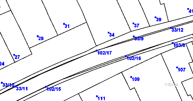 Parcela st. 102/17 v KÚ Malhostovice, Katastrální mapa