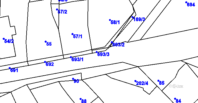 Parcela st. 693/2 v KÚ Nuzířov, Katastrální mapa