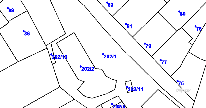 Parcela st. 202/1 v KÚ Nuzířov, Katastrální mapa