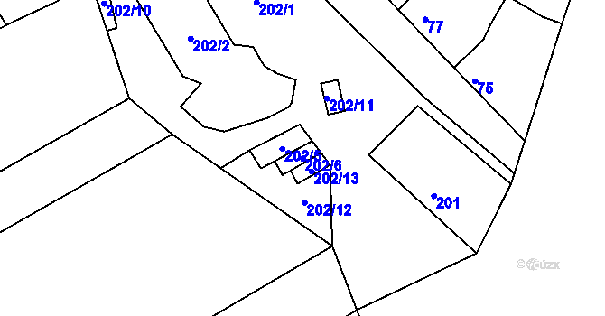 Parcela st. 202/6 v KÚ Nuzířov, Katastrální mapa